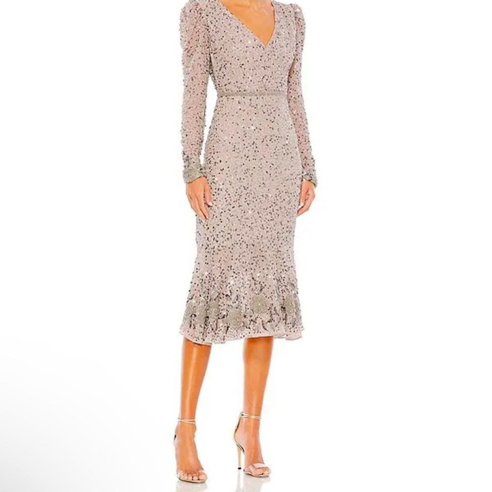 NWT Mac Duggal Sequin Dress with Embellished Hemline and Belt 4